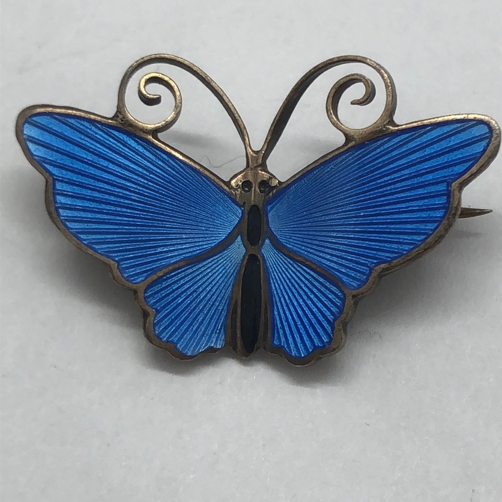 VTG  Sterling Enamel Norway DAVID ANDERSEN Butterfly Brooch Blue Enemal